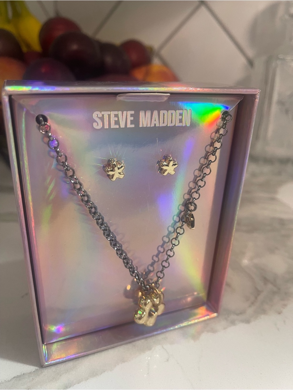 Steve Madden Two-Tone Charm Necklace with Star Studs